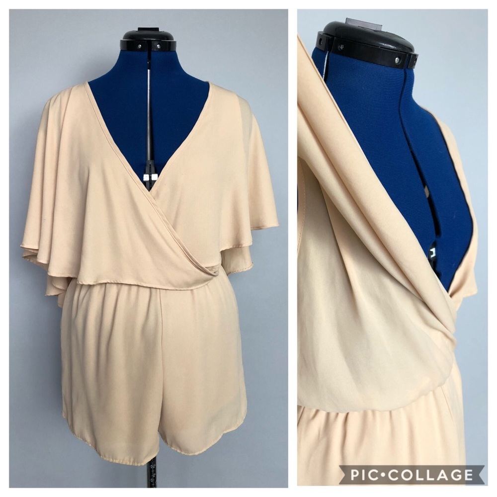SOLD Cream rayon romper elastic waist cape back